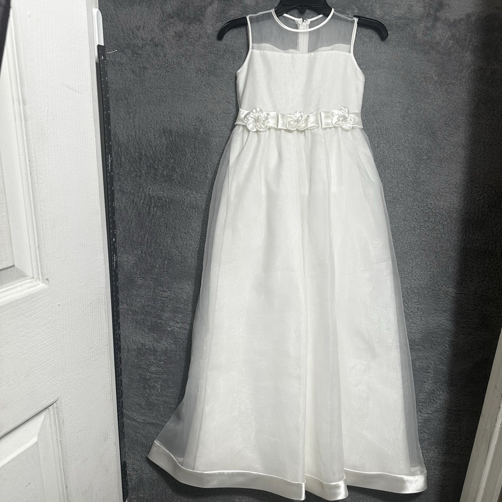 Santa Monica Formal Dress Girls 10 White Flower‎ Girl Communion Organza Gown